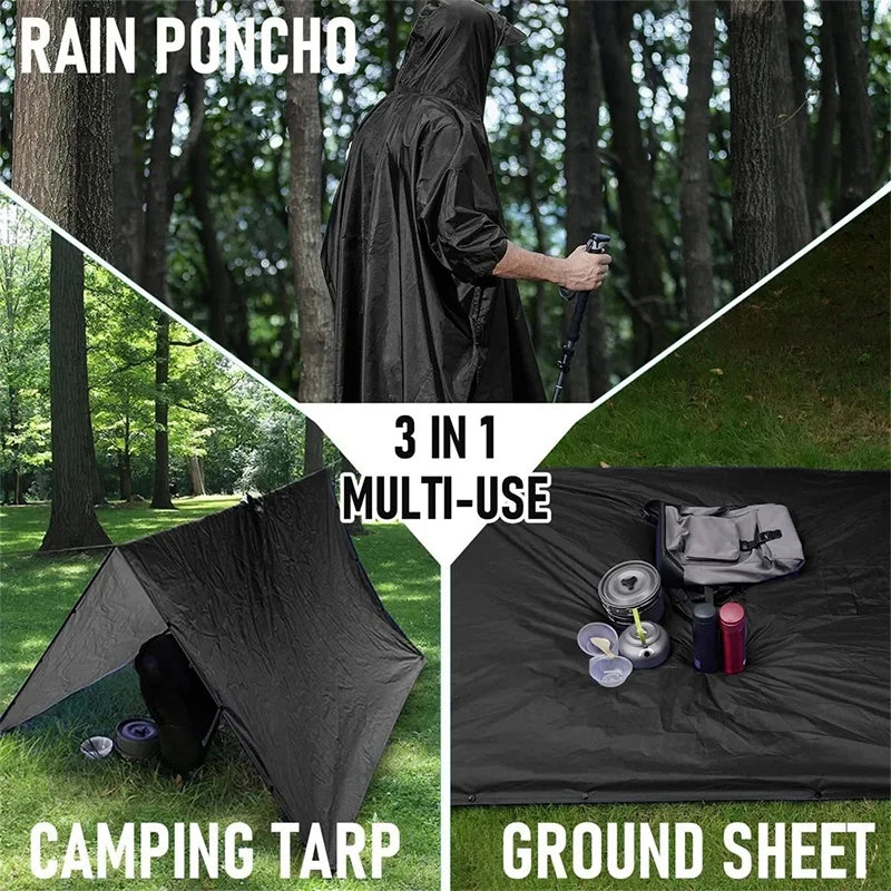 3-in-1 Military Waterproof Rain Poncho – Hiking & Camping