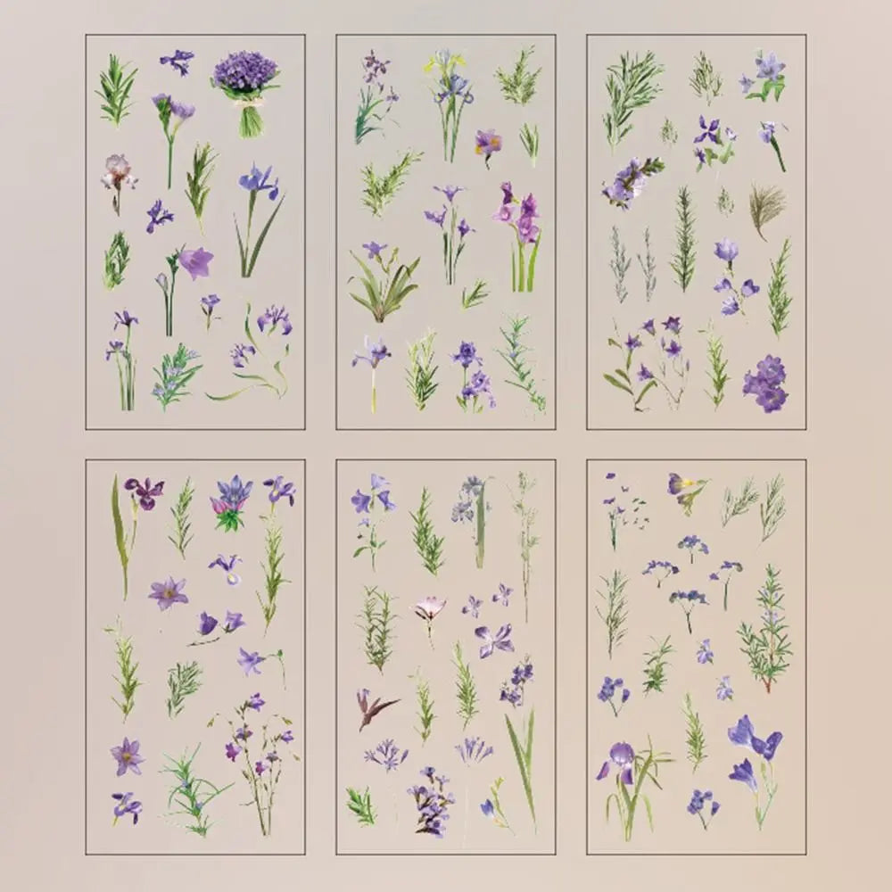 6 pcs/pack Nature PVC Plant Flower Sticker Vintage DIY sticker Scrapbook Stickers Adhesive Clear PET Transparent Flower Stickers Peaceful Pleasures Health and Wellness 04