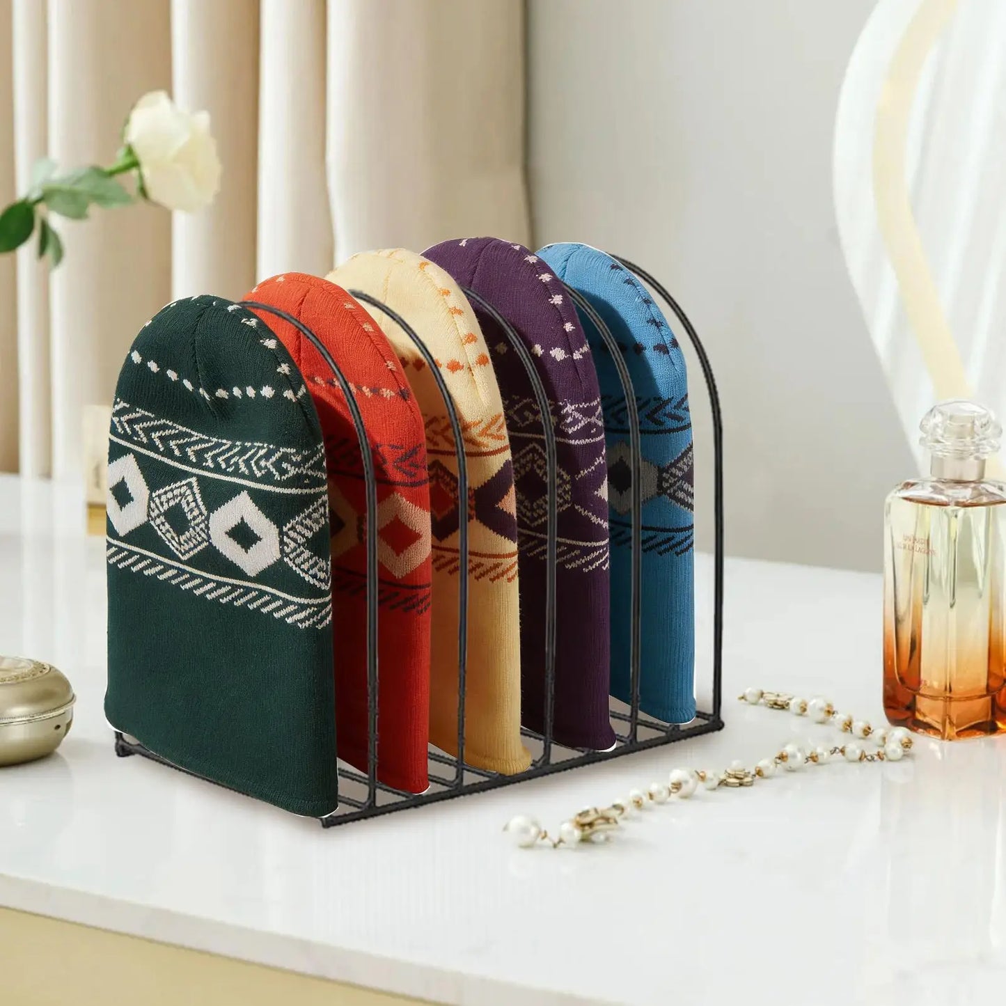 Metal Beanie Organizer Stand Set of 2 – Space-Saving Hat Holder