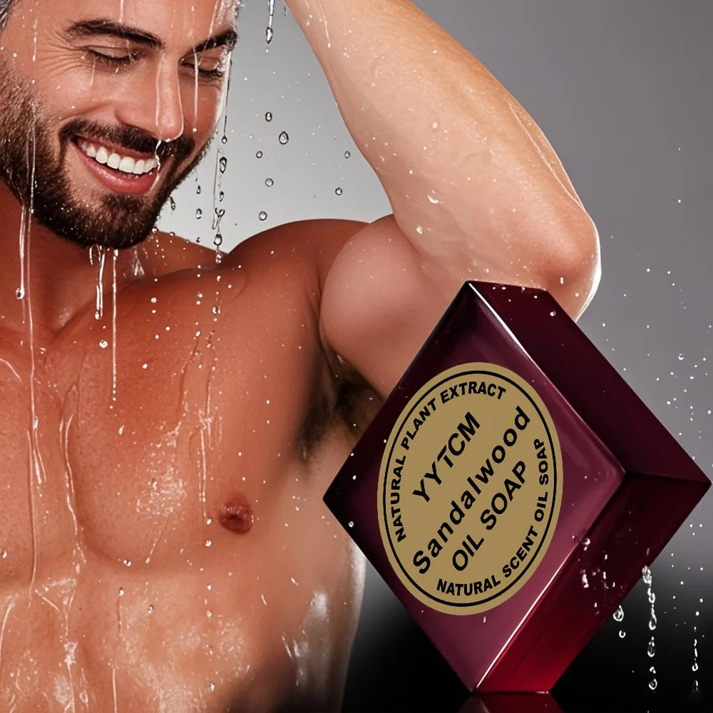Sandalwood Soap, Men's Fragrance Soap, Long-Lasting Light Fragrance, Bath, Hand-Washing, Face-Washing Soap, Gentle Skin Care, Gift-Giving, Personal Use 65G/Piece Peaceful Pleasures Health and Wellness