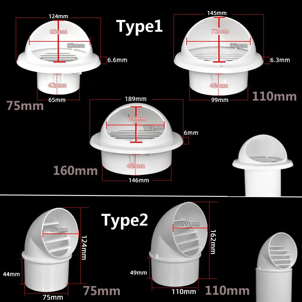 PVC Circular Wall Air Vent Cover – 75mm 110mm 160mm Waterproof