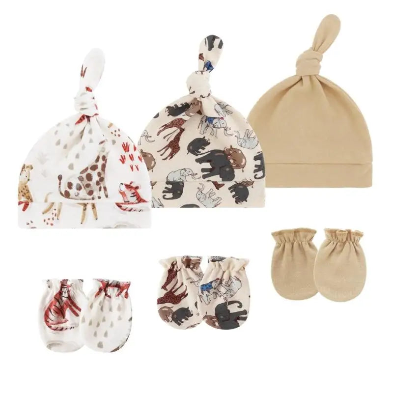 Baby Cotton Hat & Mittens Set (3 Sets) | Newborn 0-3 Months