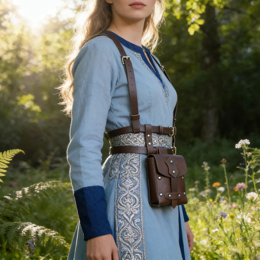 Medieval PU Leather Harness Belt Waist Bag Renaissance Cosplay