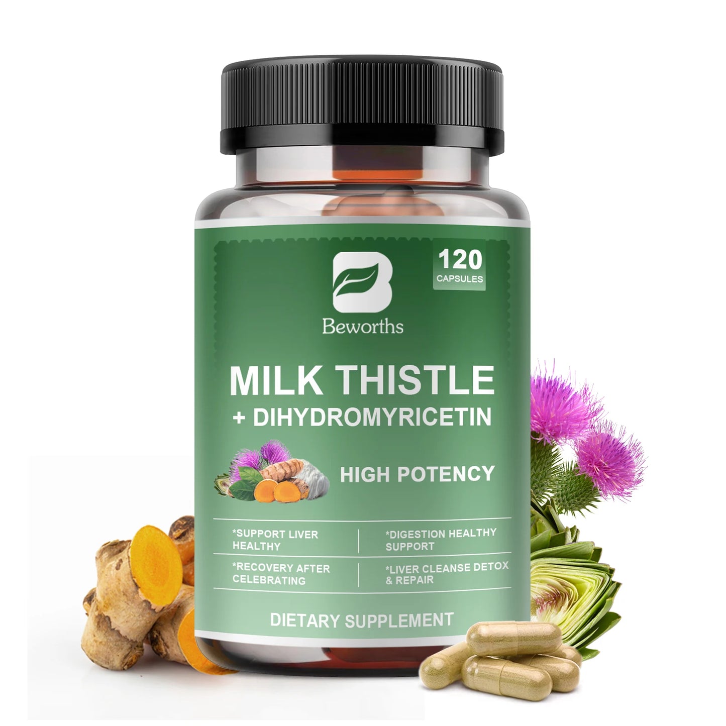 Milk Thistle Capsules – Liver Health & Antioxidant Support Herbal Supplement Peaceful Pleasures Health and Wellness 120pcs 2bottles United States