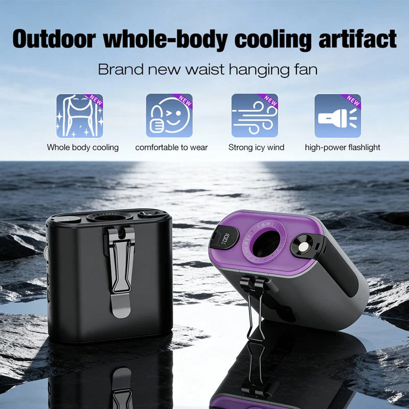 High Speed Waist Fan With USB Cable Long Endurance Battery With Work Light For Outdoor Power Bank Neck Wearing Fast Airflow Peaceful Pleasures Health and Wellness