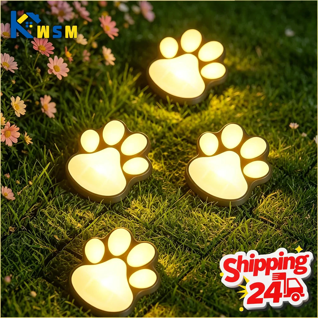 Solar LED Paw Print Garden Lights – Waterproof 4–12 Pack