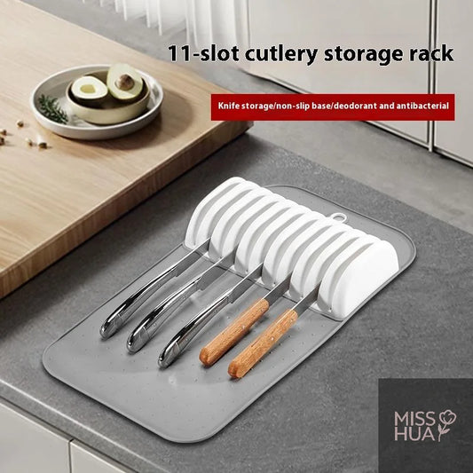 Knife Drawer Organizer Mat | 5 & 11 Slot Non-Slip Soft-Grip Knife Drawer Organizer Peaceful Pleasures Health and Wellness