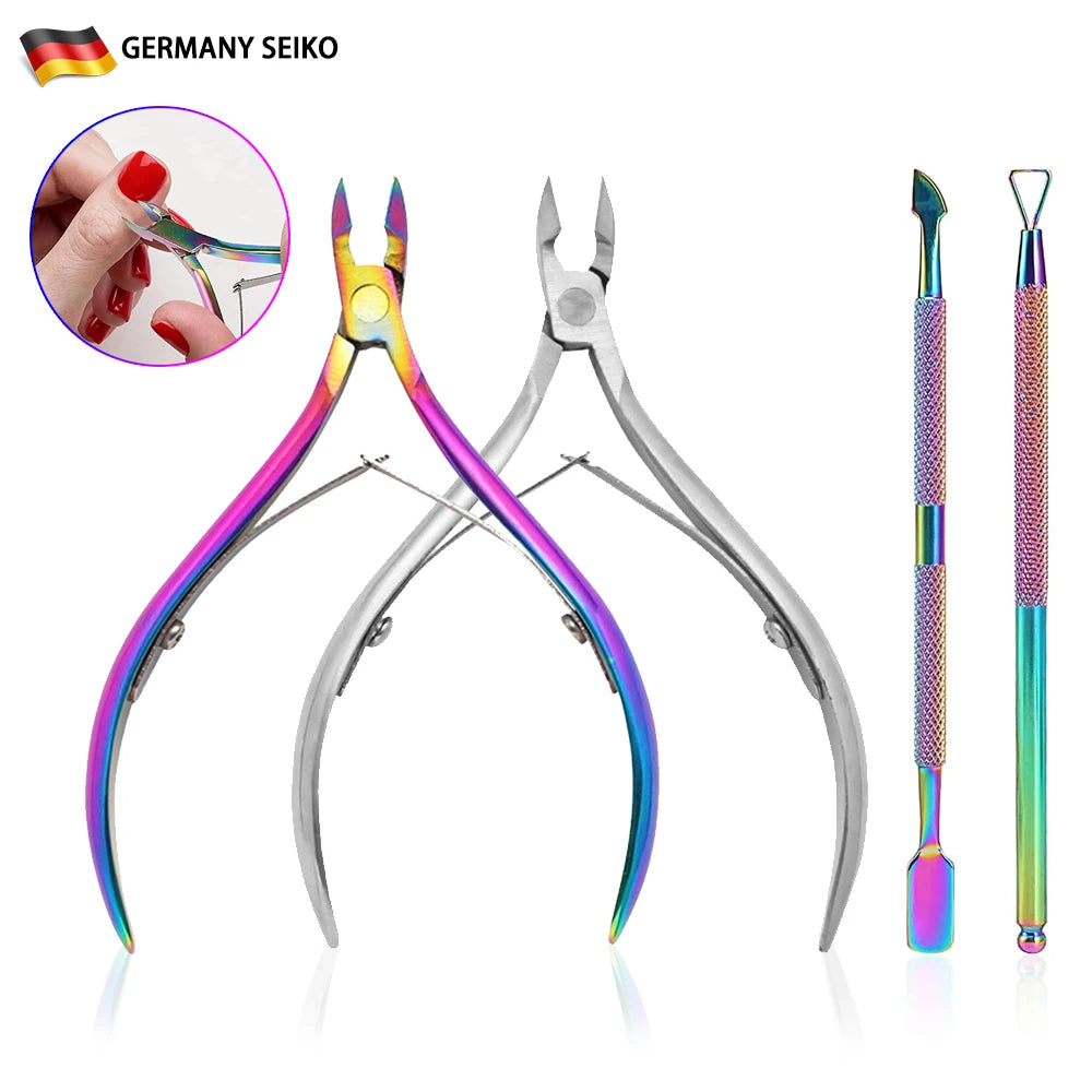 Cuticle Trimmer with Cuticle Pusher, Cuticle Remover Professional Stainless Steel Cuticle Cutter Nippers Pedicure Manicure Tool Peaceful Pleasures Health and Wellness