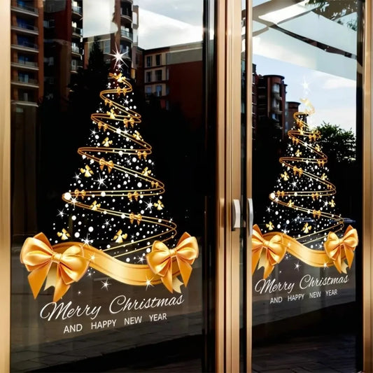 Golden Christmas Tree Window Clings – Reusable Xmas Stickers Christmas Window Clings Oasis Select