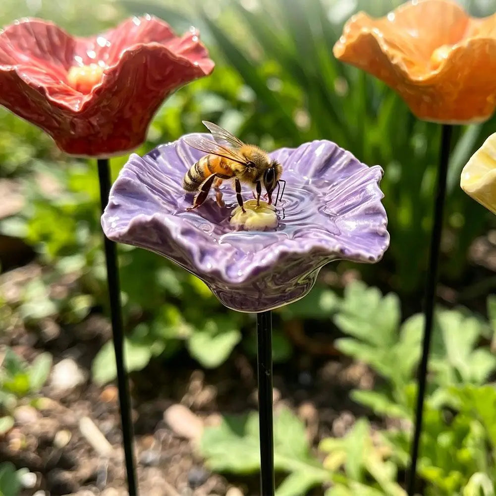 Fountain Garden Statue Sculpture Ceramic 4pcs Exquisite Bee Drinking Set Outdoor Bird Flower Feeder Home Courtyard Decoration Peaceful Pleasures Health and Wellness