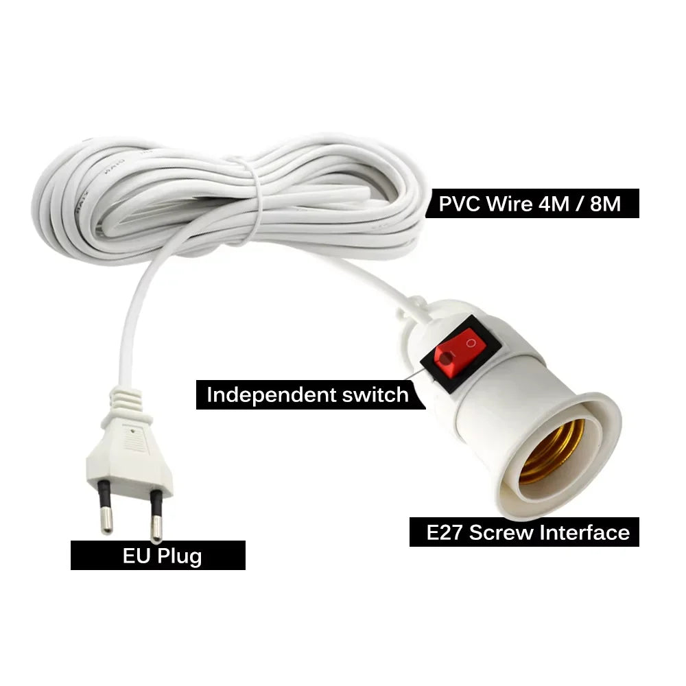E27 Plant Grow Lamp Holder | 3.8M Cable & On/Off Switch
