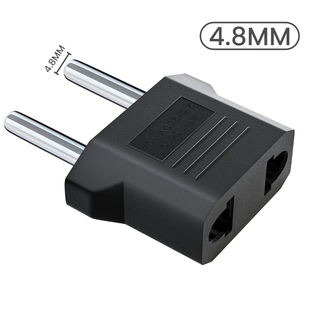 3/5/10Pcs US to EU Travel Plug Adapter Universal AC Power Converter for USA to European Outlets 4.0mm/4.8mm 2-Pin Socket Adapter Peaceful Pleasures Health and Wellness 4.8mm Black 3pcs