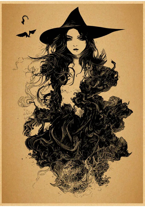 Kitchen Witch Retro Canvas Wall Art Poster | Vintage Brew Print
