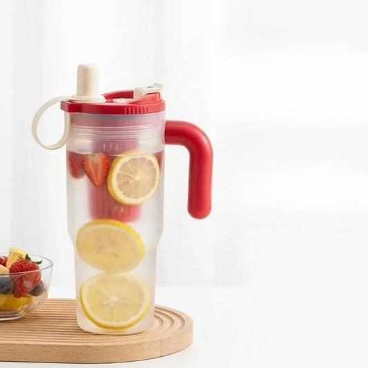 Portable Sport Drinking Bottle Transparent Plastic Water Cup with Straw&Strainer Travel Large Capacity Heat-resistant Tumbler Peaceful Pleasures Health and Wellness