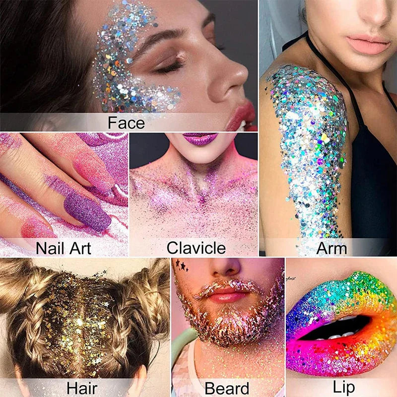 Multicolor Body Glitter – Waterproof & Sweat-Resistant Makeup