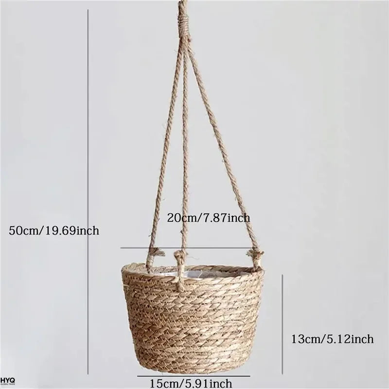 Garden Hanging Planter Macrame Plant Storage Basket Jute Rope Woven