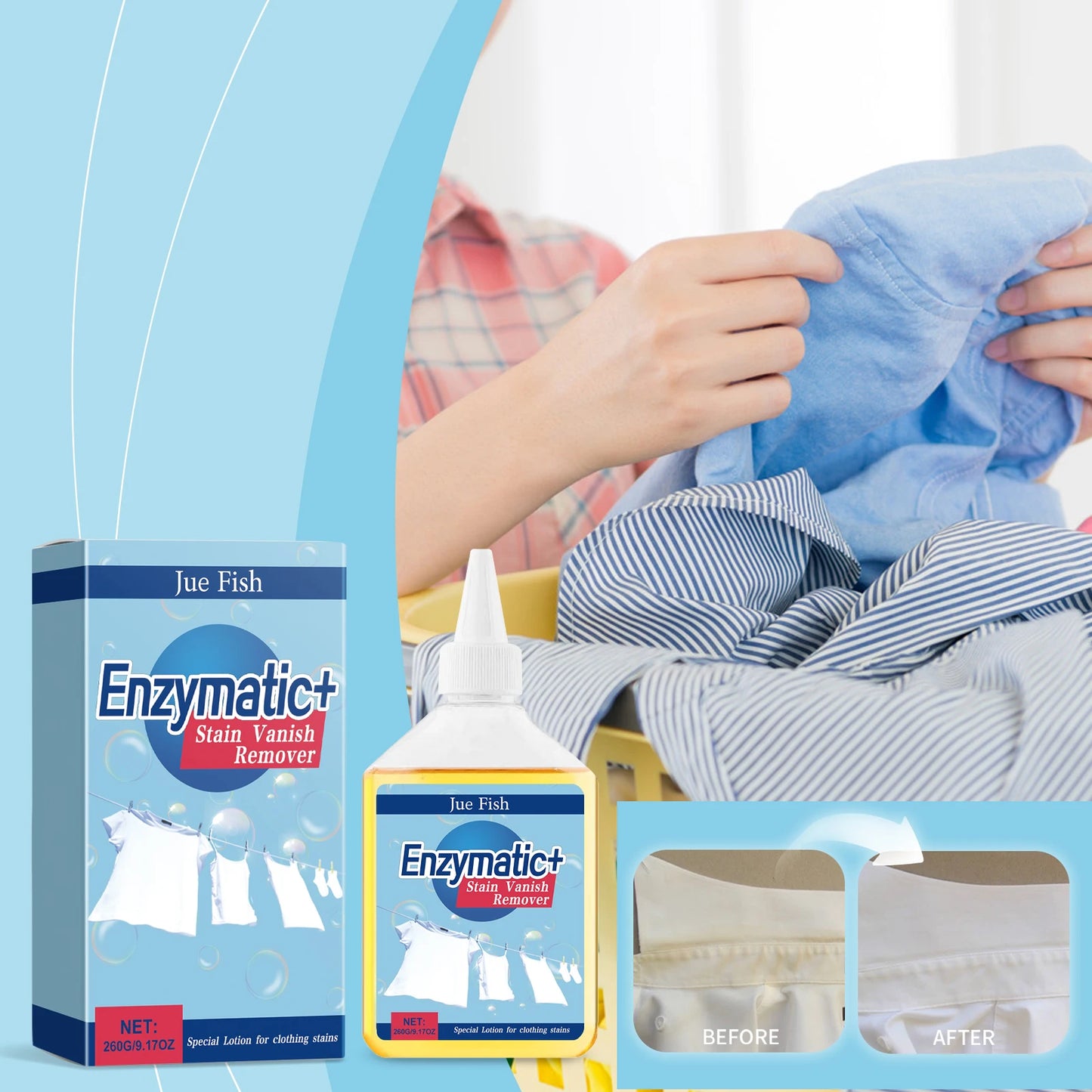 JUE FISH Enzyme Clothing Cleaner 260g | Stain & Sweat Remover