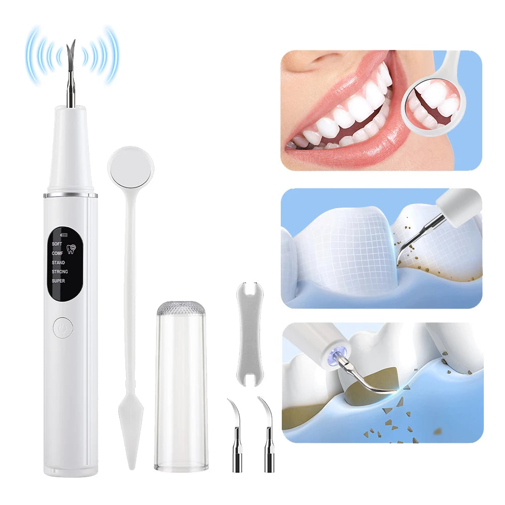 NEW Ultrasonic Electric Tooth Cleaner Dental Scaler 5 Modes IPX6 Rechargeable Plaque Remover for Home Travel Oral Braces Care Peaceful Pleasures Health and Wellness