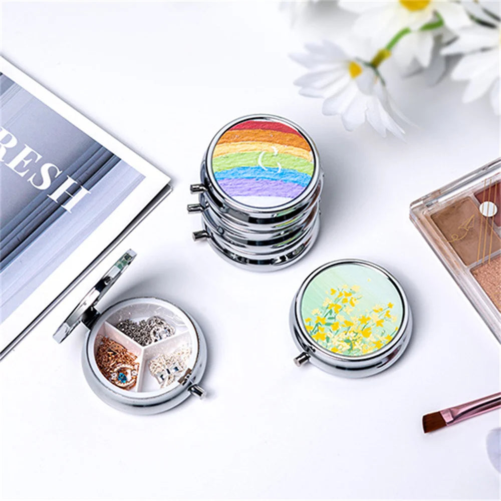 Portable 3 Cell Metal Pill Boxes Stainless Steel Round Pill Boxes Medicine Organizer Container Medicine Case Splitters Pill Box Peaceful Pleasures Health and Wellness