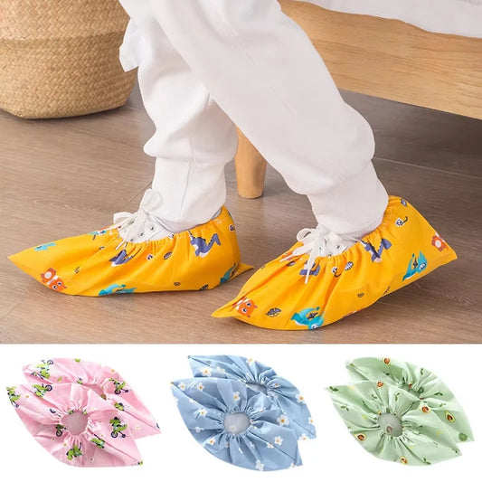 Cartoon Print Reusable Shoe Covers | Anti-Slip Indoor Overshoes Reusable Shoe Covers Peaceful Pleasures Health and Wellness