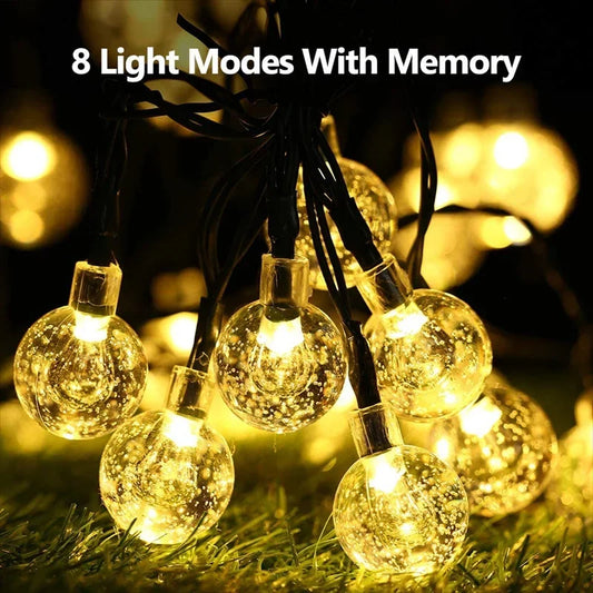 Solar String Lights 60 LED Crystal Globe IP65 – 8 Modes Outdoor Solar String Lights Peaceful Pleasures Health and Wellness
