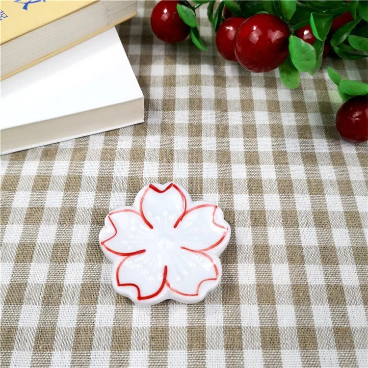 Ceramic Cherry Blossom Incense Holder Wax Melt Burner Holder Aromatherapy Office Teahouse Living Room Ornament Insence Burner Peaceful Pleasures Health and Wellness White red edge