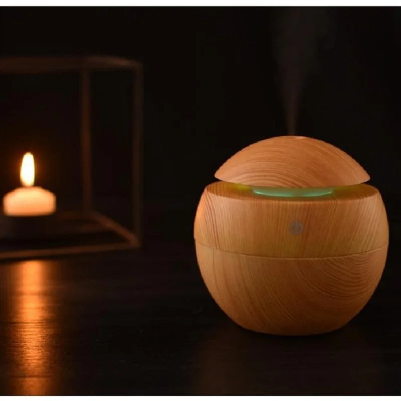 Mini Wood-Grain Spherical Humidifier & Aromatherapy Diffuser