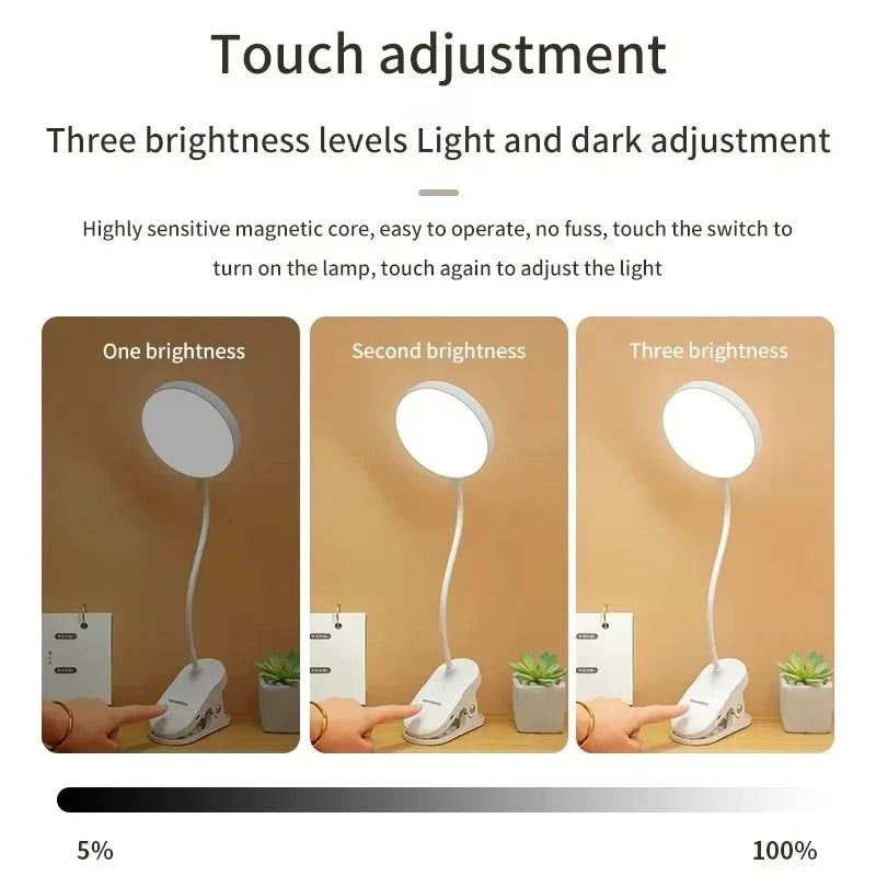 RTONTR LED Clip Desk Lamp | Rechargeable Dimmable Gooseneck