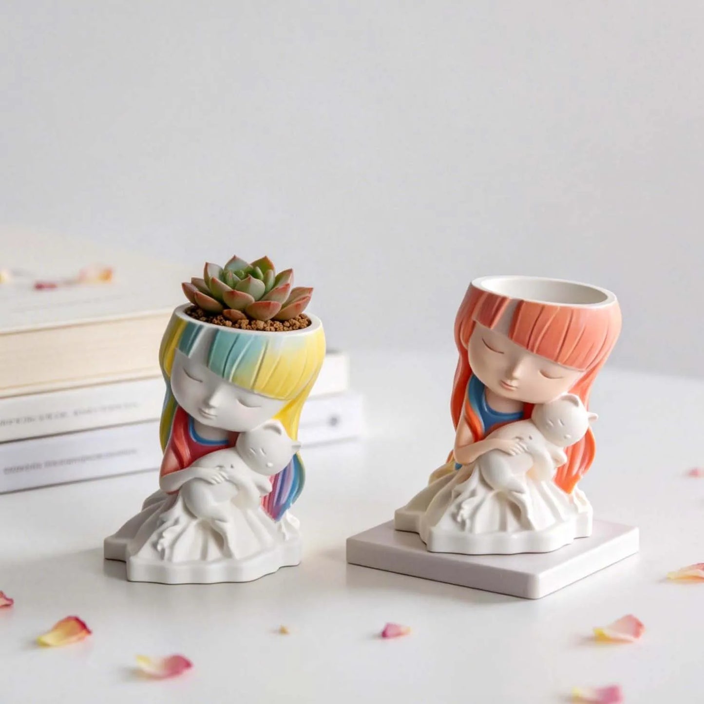 Cat & Girl Flower Pot 3D Silicone Mold – Resin Candle Craft