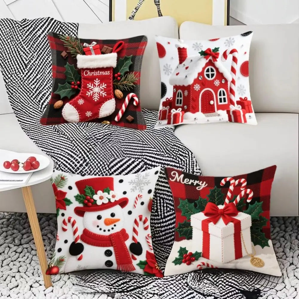 Christmas Cushion Cover | Snowflake & Santa Pillowcase 45x45cm