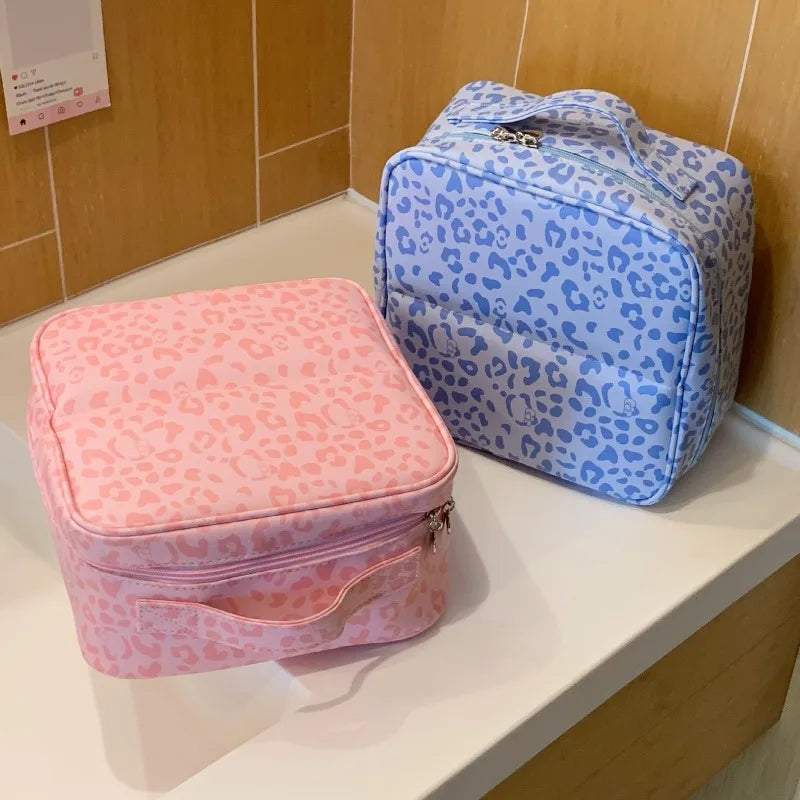 Hot Leopard Print Hanging Toiletry Bag Large Capacity Stand-Up Makeup Cosmetic Organizer Multifunctional Travel Cases Peaceful Pleasures Health and Wellness