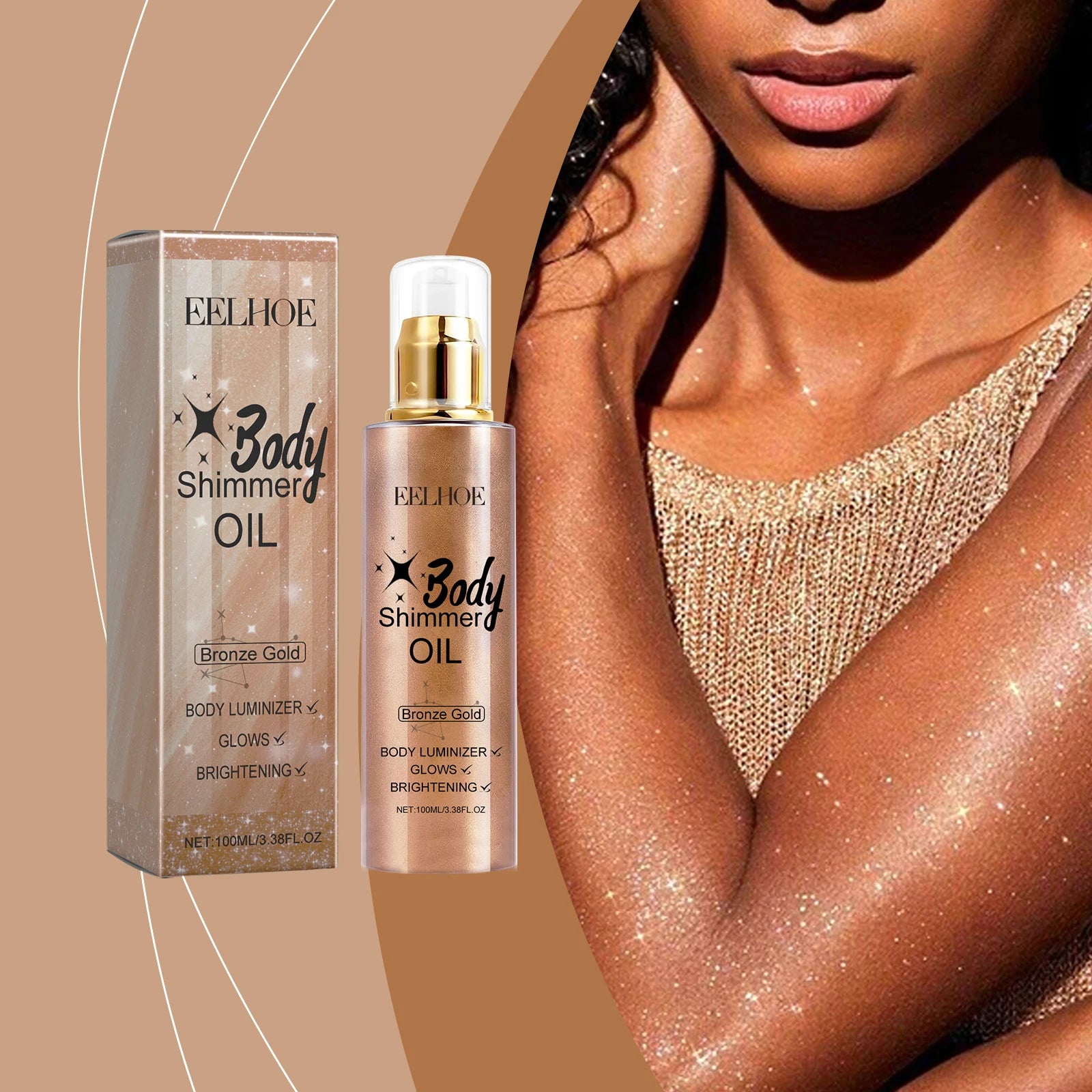 EELHOE Body Brightening Shimmer Oil | Glow Essence 100ml Body Shimmer Oil Peaceful Pleasures Health and Wellness