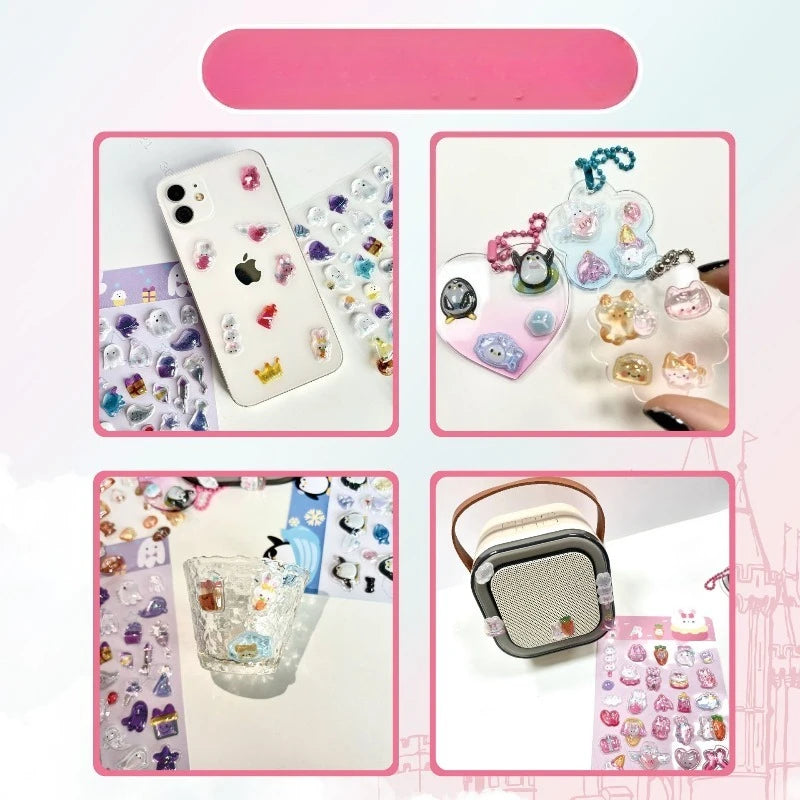 3D Glitter Crystal Cartoon Stickers – Diamond Relief Decorative