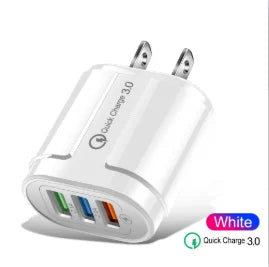 18W 3 Ports USB Charger Quick Charge 3.0 Charger Adapter EU US Plug for iPhone Samsung Xiaomi Huawei Multi Port Phone Charger Peaceful Pleasures Health and Wellness US White
