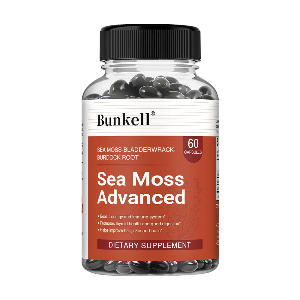 Sea Moss 500mg Capsules 3-in-1 Complex - Irish Moss, Bladderwrack & Burdock Root, Immune, Thyroid, Joint & Gut Support, Vegan Peaceful Pleasures Health and Wellness 60 count-1 bottle
