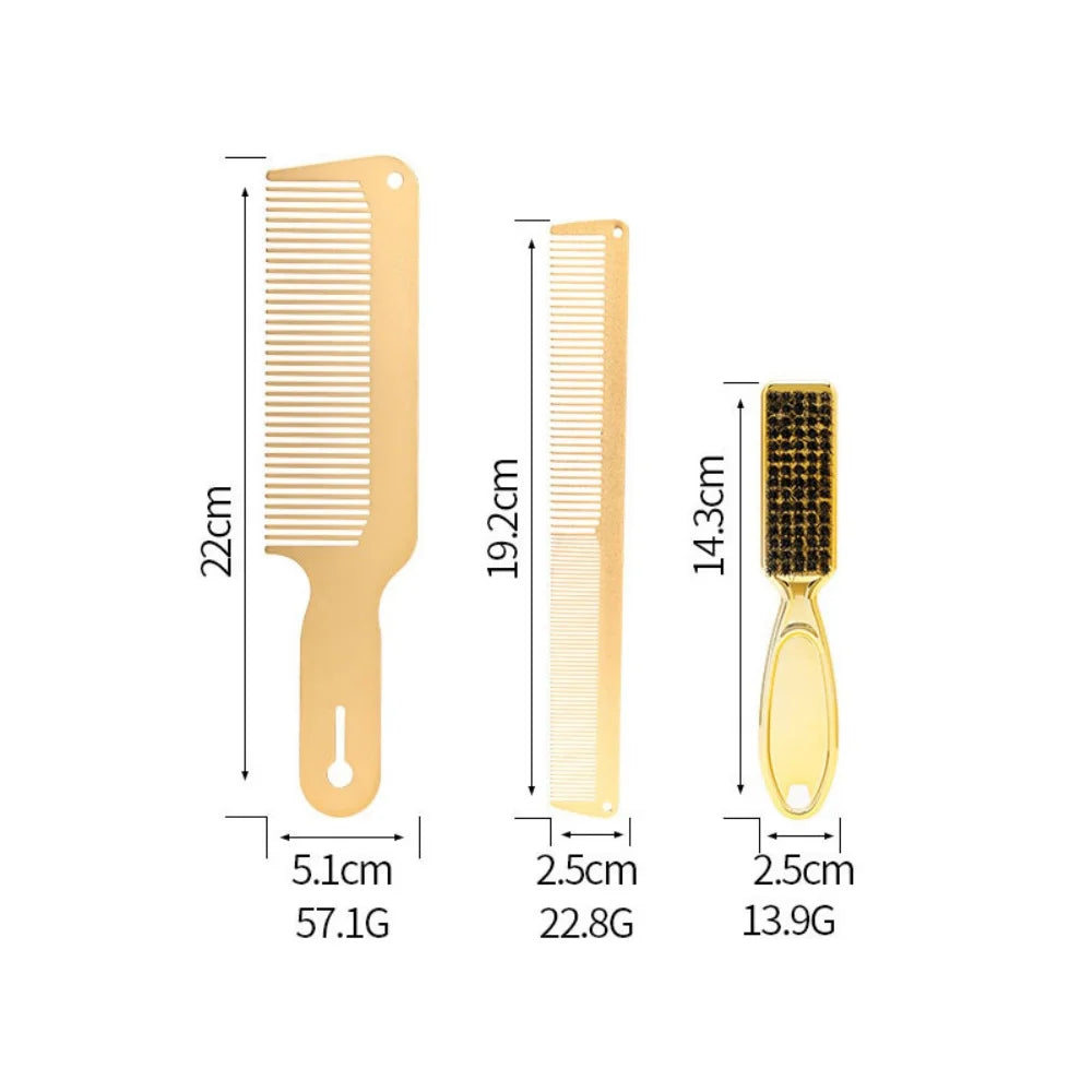 3pcs/Set Plating Gold Hair Clipper Cutting Comb And Brush Set Colorful Barber Comb Neck Duster Brush Set For Barbermen Tools Peaceful Pleasures Health and Wellness