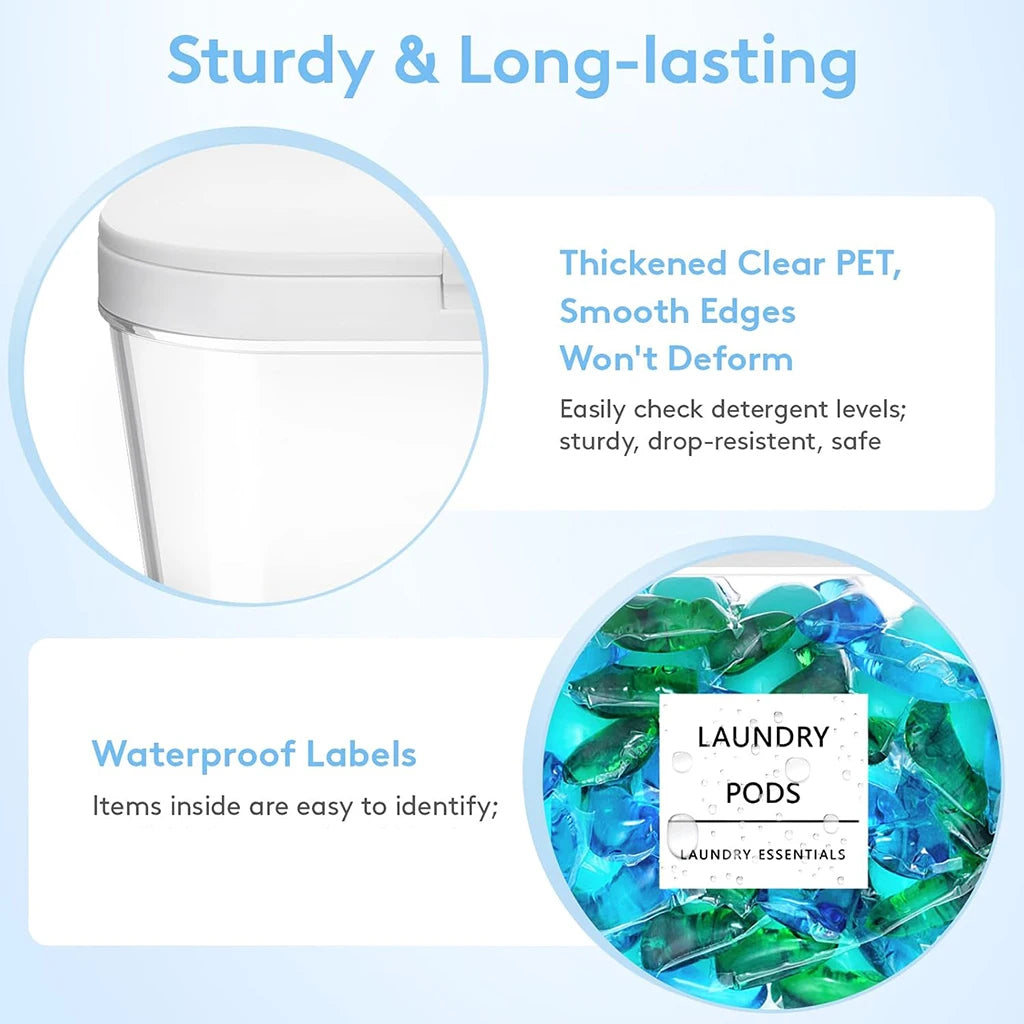 Laundry Pods Container with Pop-Up Lid – Square PS Storage Box for Dryer Sheets, Washing Powder & Scent Boosters