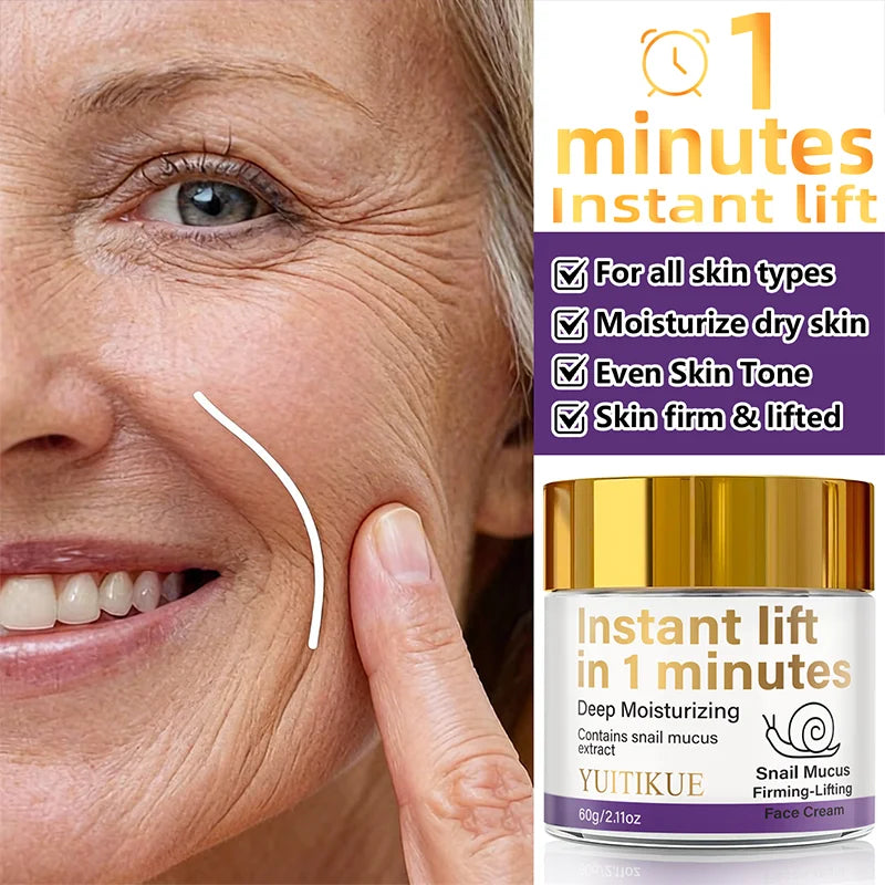 Snail Mucin Firming Cream instantly lifts within 1 minute, deeply moisturizes, and contains snail mucin extract Peaceful Pleasures Health and Wellness