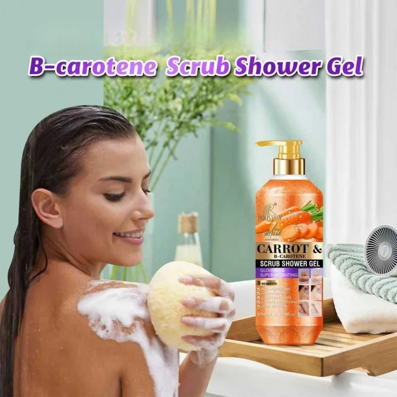 ROUSHUN CARROT B SCRUB SHOWER GEL 1000ML Moisturizing and Moisturizing Skin Fragrance Preserving Large Capacity Shower Gel Peaceful Pleasures Health and Wellness