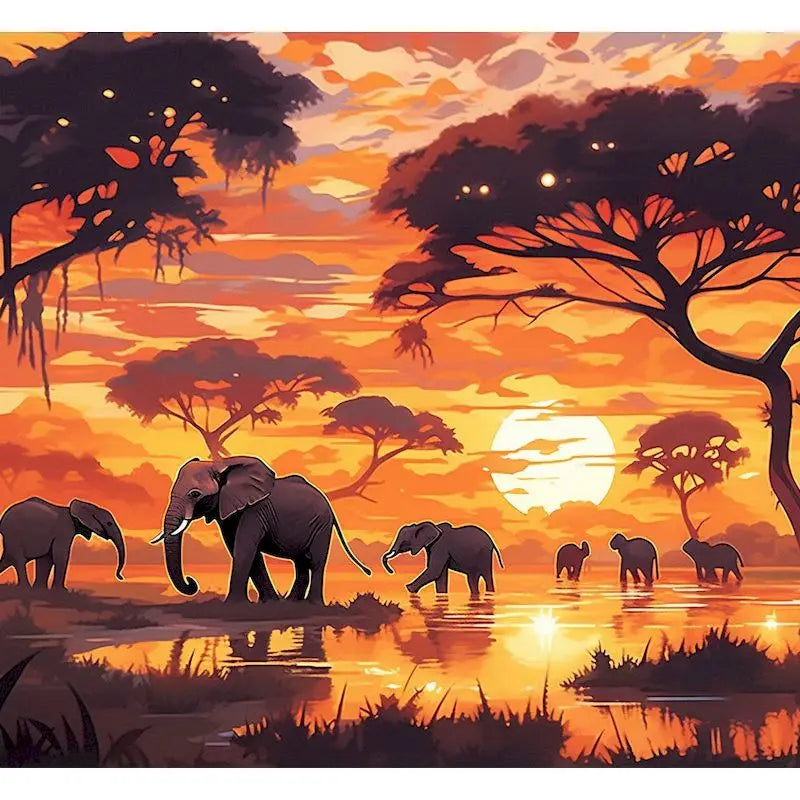 African Elephant Paint by Numbers Kit | 60×75cm Canvas Art