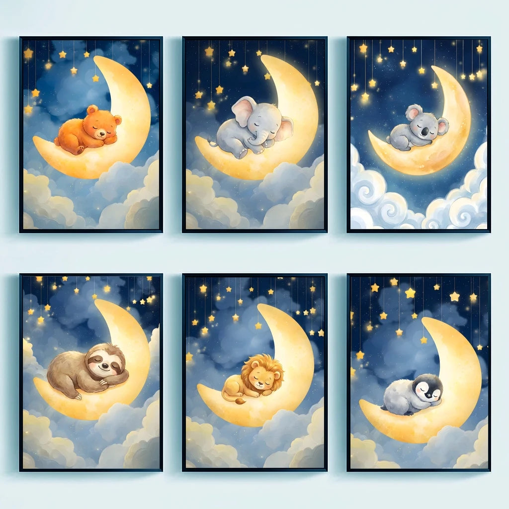 Nordic Animal Moon Canvas Print – Baby Nursery Wall Art Poster Nursery Canvas Print Peaceful Pleasures Health and Wellness