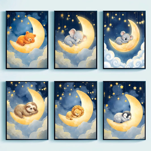 Nordic Animal Moon Canvas Print – Baby Nursery Wall Art Poster Nursery Canvas Print Peaceful Pleasures Health and Wellness