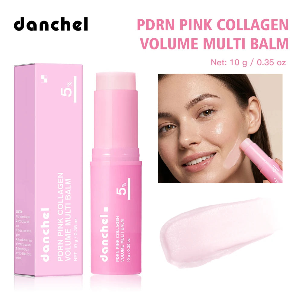 PDRN Pink Collagen Volume Multi Balm Deep Hydration Moisturization Brighten Skin Plump Smooth Radiant Portable Collagen Stick Peaceful Pleasures Health and Wellness Collagen Multi Balm