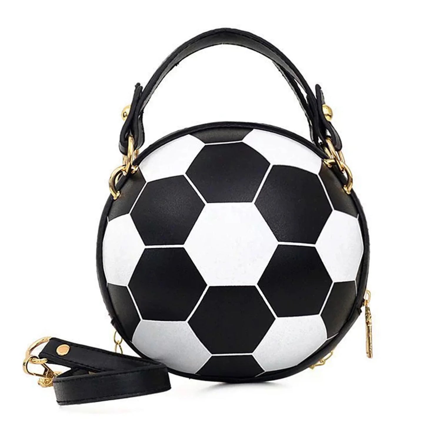 Novelty Basketball Purse For Women PU Leather Basketball Soccer Shoulder Bag for Daily Shopping Travel Peaceful Pleasures Health and Wellness Football black