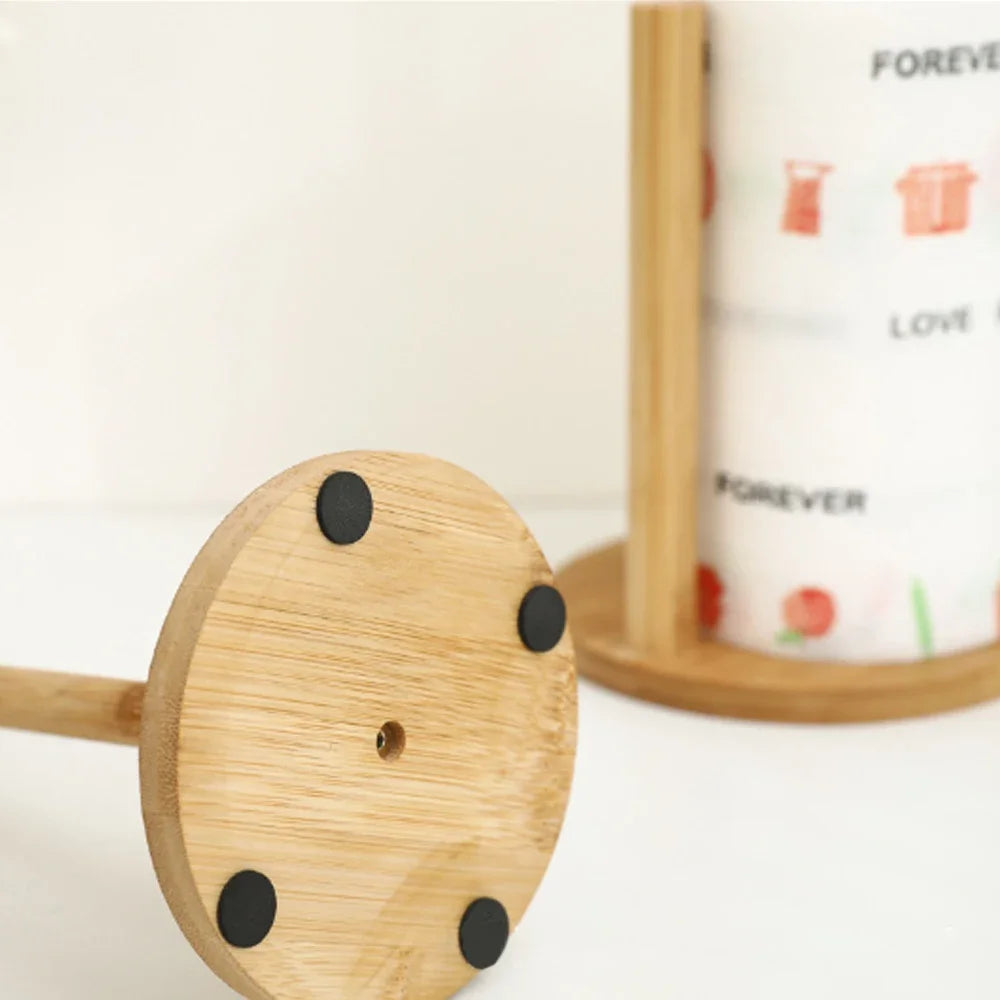 Bamboo Paper Towel Holder | Vertical Kitchen Organizer Stand