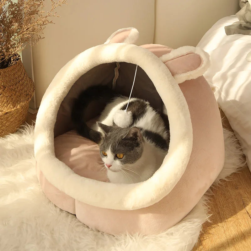 Cartoon Cat Cave Bed – Foldable, Washable, Cozy (S/M/L)