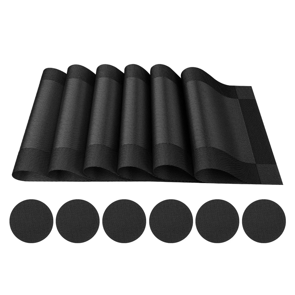 12/13pc Set Placemats Table Place Mats with Coasters Premium Heat Resistant Washable Tableware Christmas Dining Table Mats Peaceful Pleasures Health and Wellness 12pcs Black 1 Set