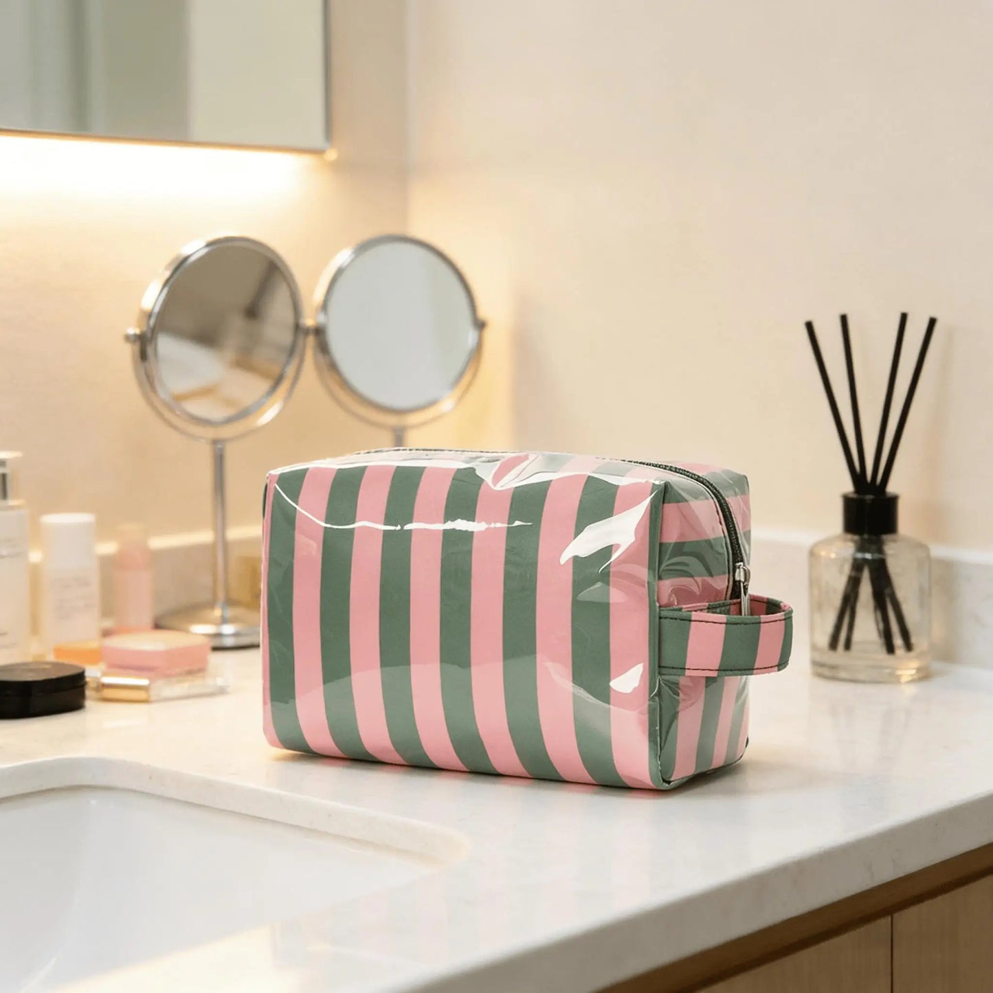 Striped Toiletry Bag – Women's Travel Cosmetic Makeup Organizer