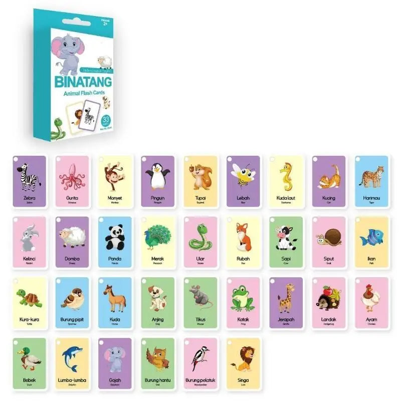 33-Piece Indonesian & English Bilingual Flashcards for Kids