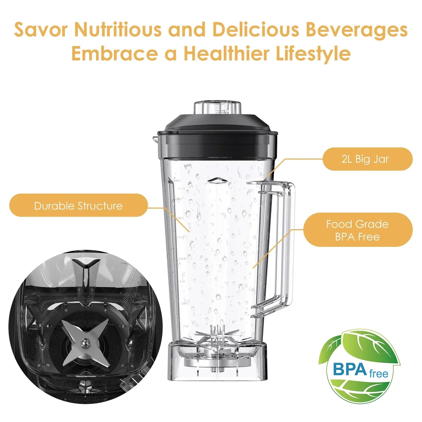 BPA Free 3HP 2200W Heavy Duty Blender | Smoothie Bar Blenders Peaceful Pleasures Health and Wellness
